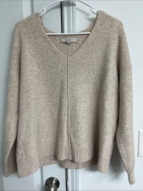 LOFT Beige V-Neck Knit Sweater